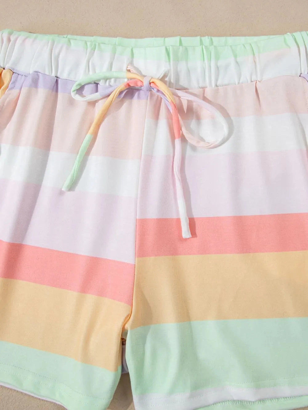 Rainbow Striped Round Neck T Shirt and Shorts Lounge Set nicholesgifts