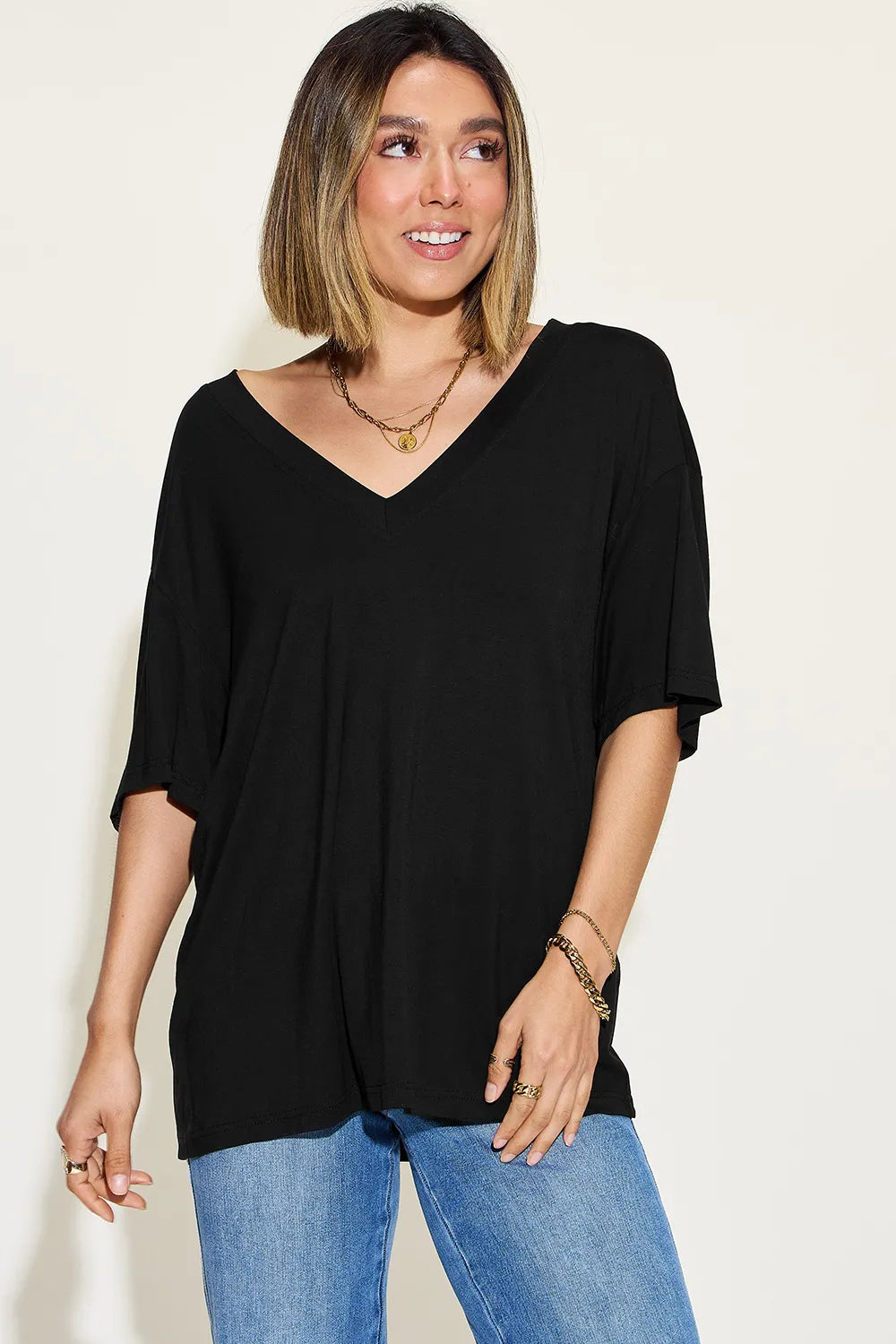 Basic Bae Full Size Bamboo V-Neck Drop Shoulder T-Shirt NicholesGifts