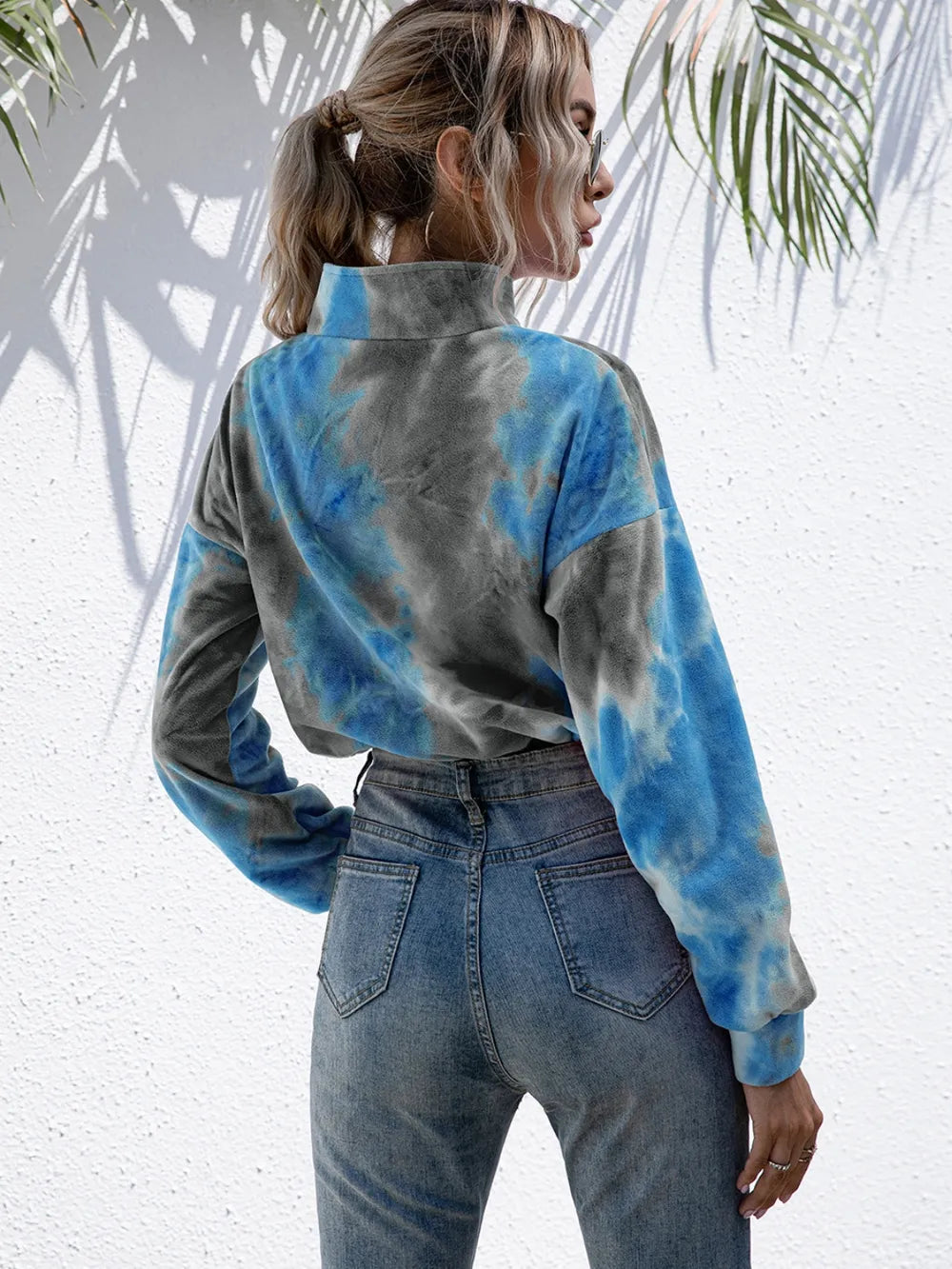 Ivy Lane Tie-Dye Quarter Zip Dropped Shoulder Sweatshirt Trendsi