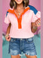 Color Block Half Buttoned Ruffled Short Sleeve T Shirt nicholesgifts