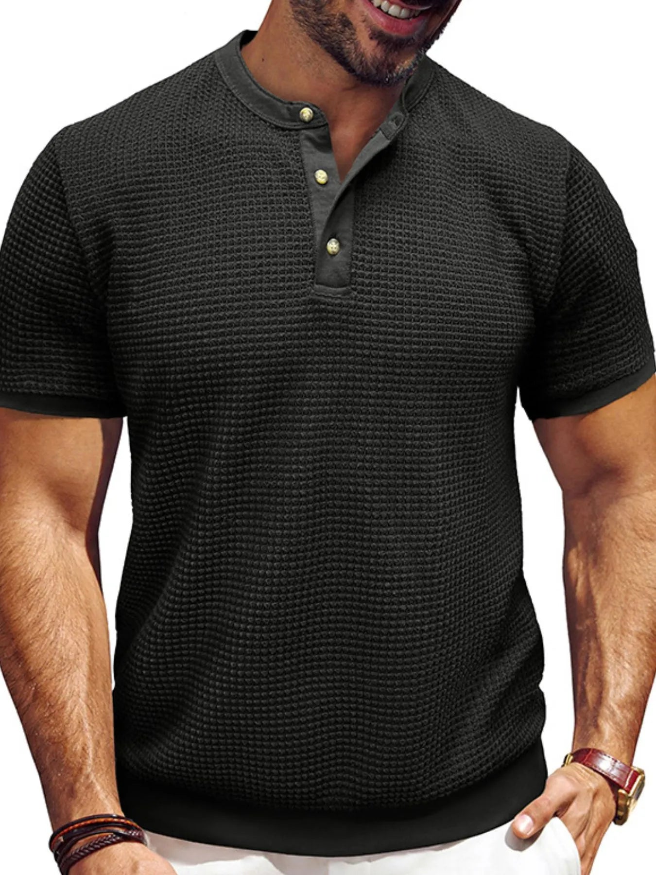 Men's Textured Henley Short Sleeve T-Shirt NicholesGifts