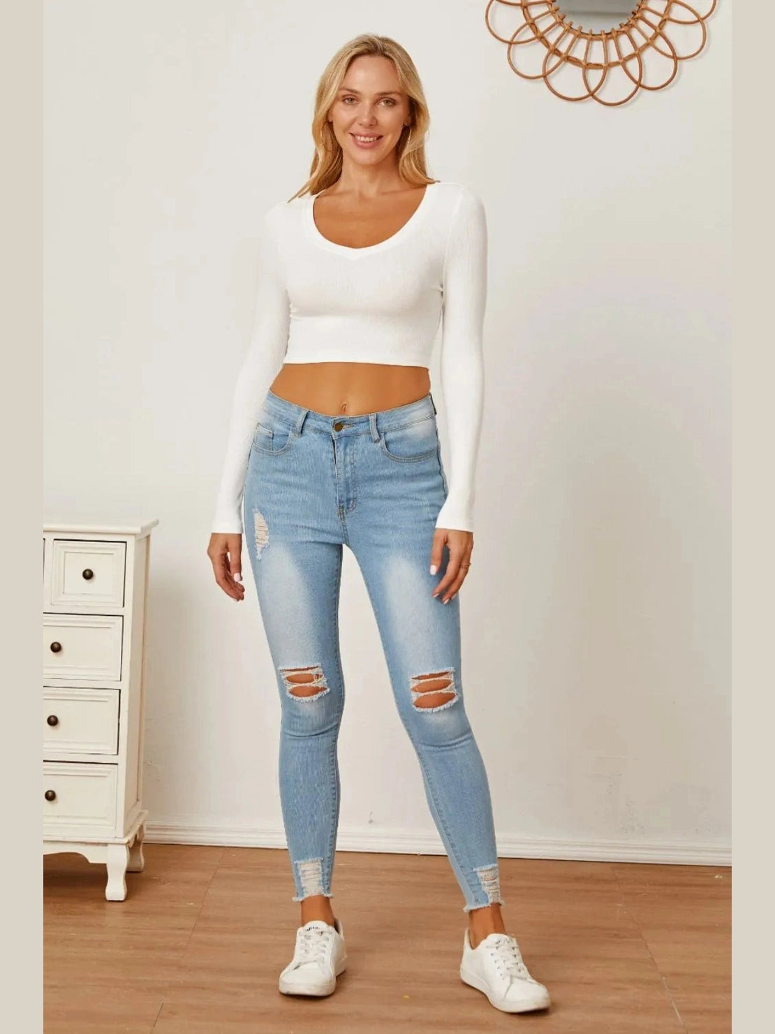 Round Neck Long Sleeve Cropped T-Shirt NicholesGifts