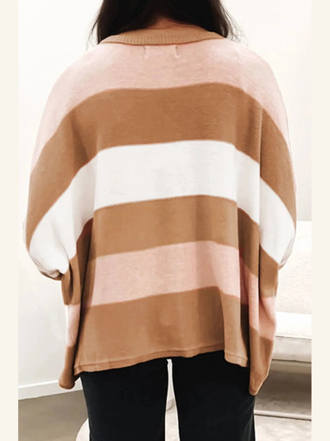 Striped Round Neck Long Sleeve Sweater Trendsi