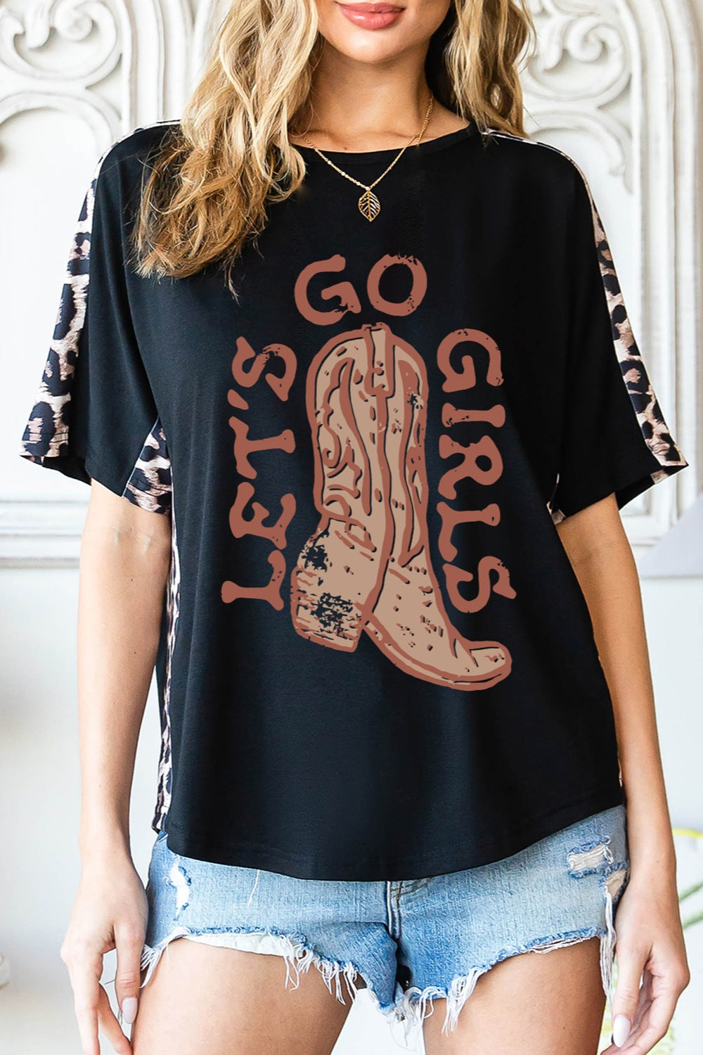 Women Let's Go Girls Round Neck Black Short Sleeve T-Shirt - Nicholesgifts.online