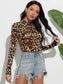 Leopard Mock Neck Long Sleeve T-Shirt nicholesgifts