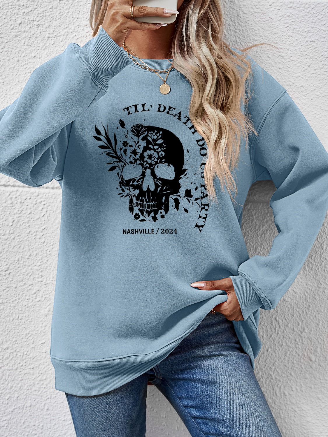 Graphic Round Neck Dropped Shoulder Sweatshirt nicholesgifts