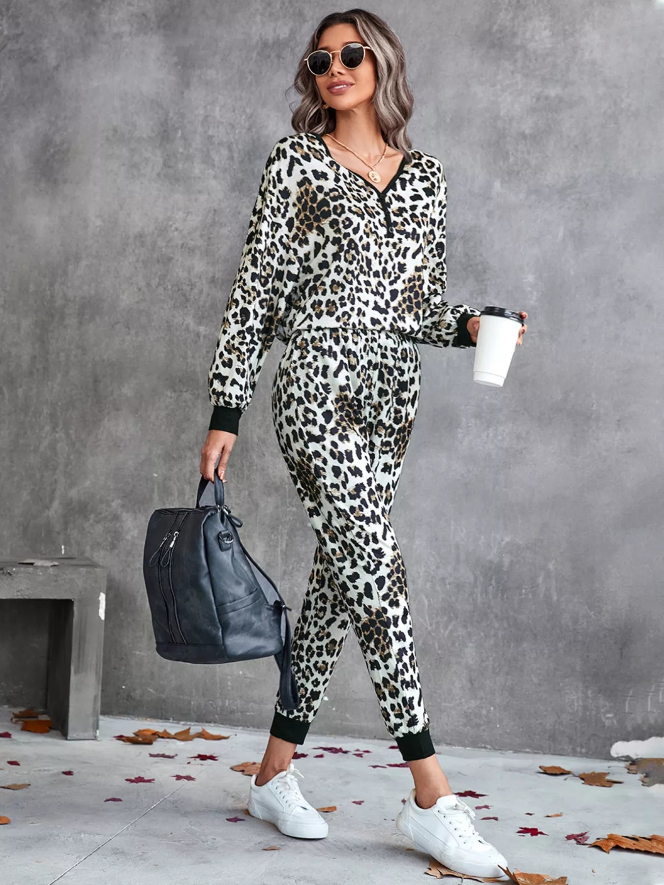 Leopard Long Sleeve Top and Pants Set Trendsi