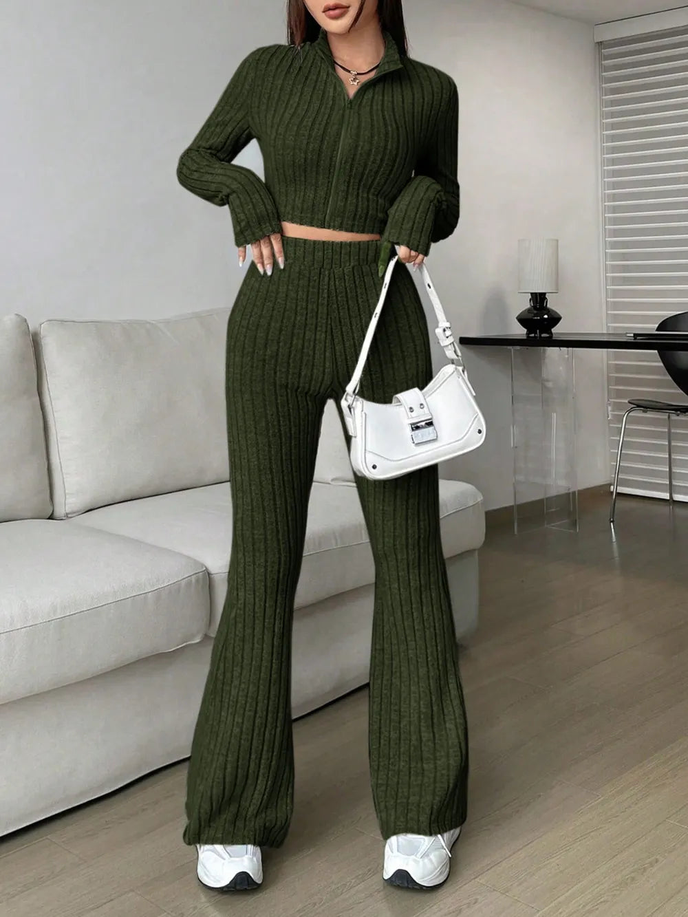 Honey Zip Up Long Sleeve Top and Pants Set nicholesgifts