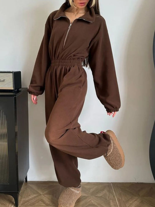 Zip Front Long Sleeve Jumpsuit nicholesgifts