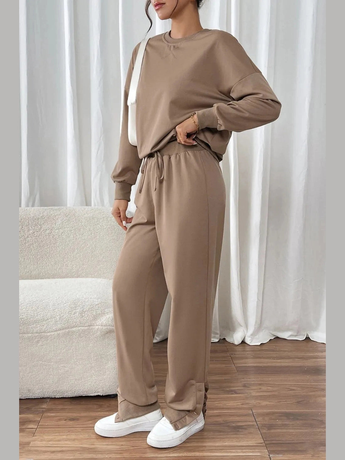 Perfee Round Neck Long Sleeve Top and Pants Set nicholesgifts