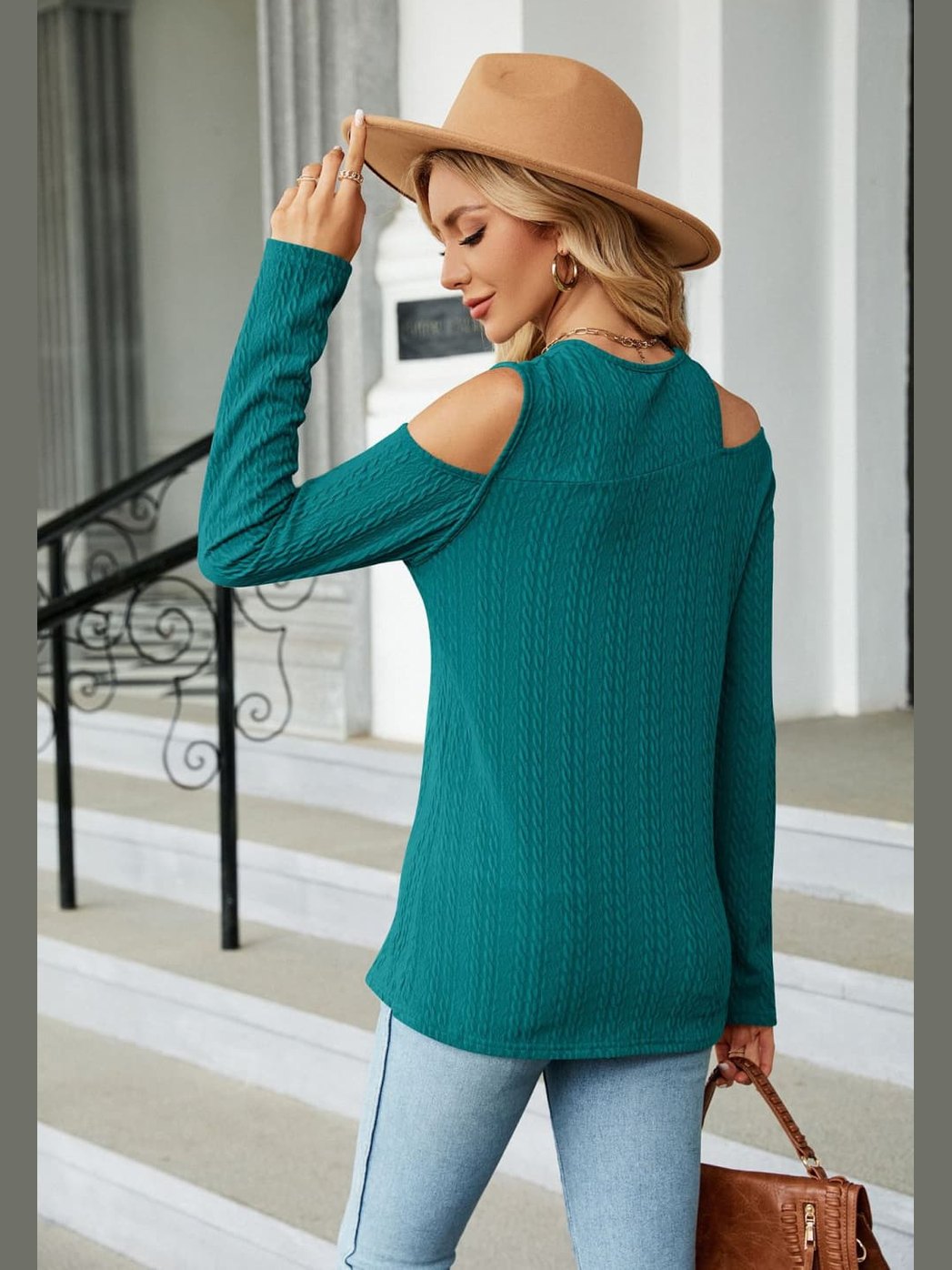 Dropped Shoulder Long Sleeve Blouse nicholesgifts