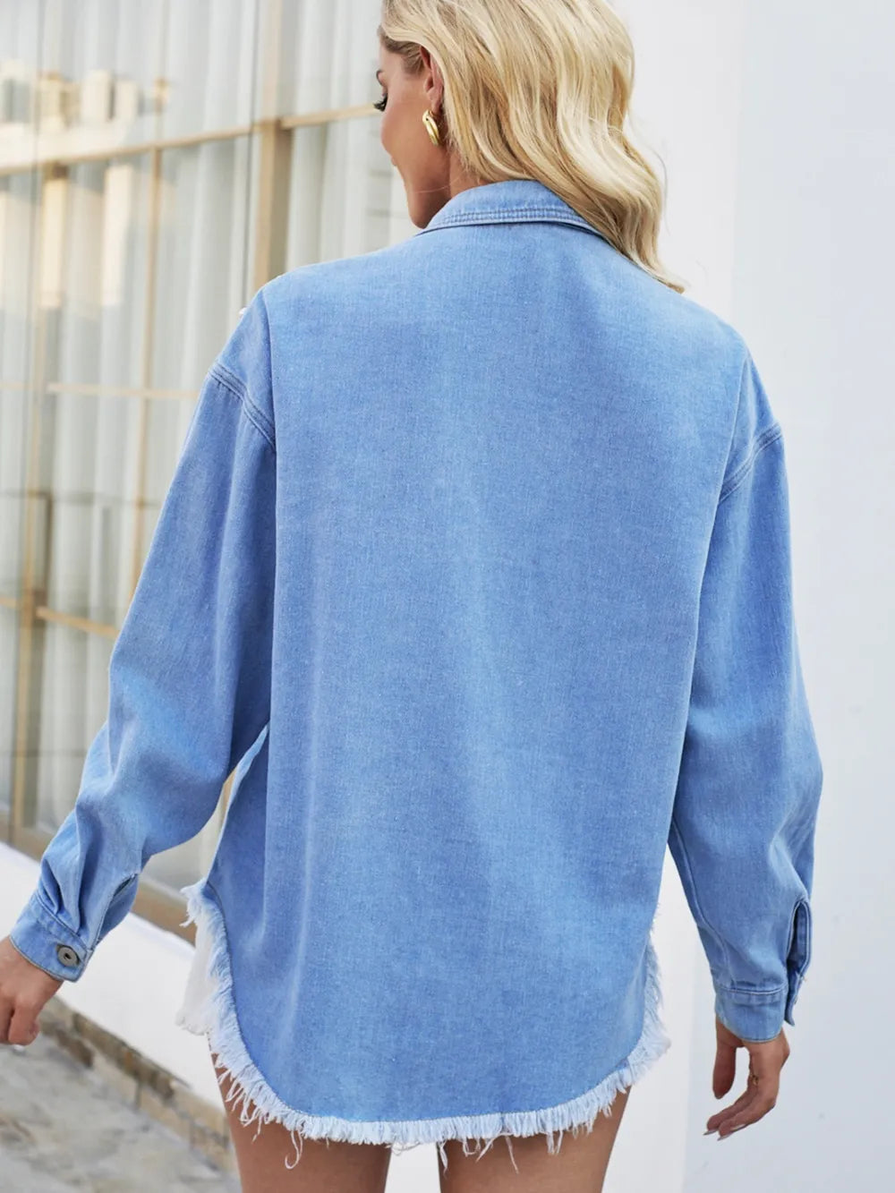 Pearl Detail Pocketed Button Up Denim Jacket nicholesgifts