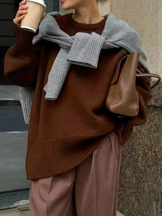 Ribbed Hem Round Neck Sweater