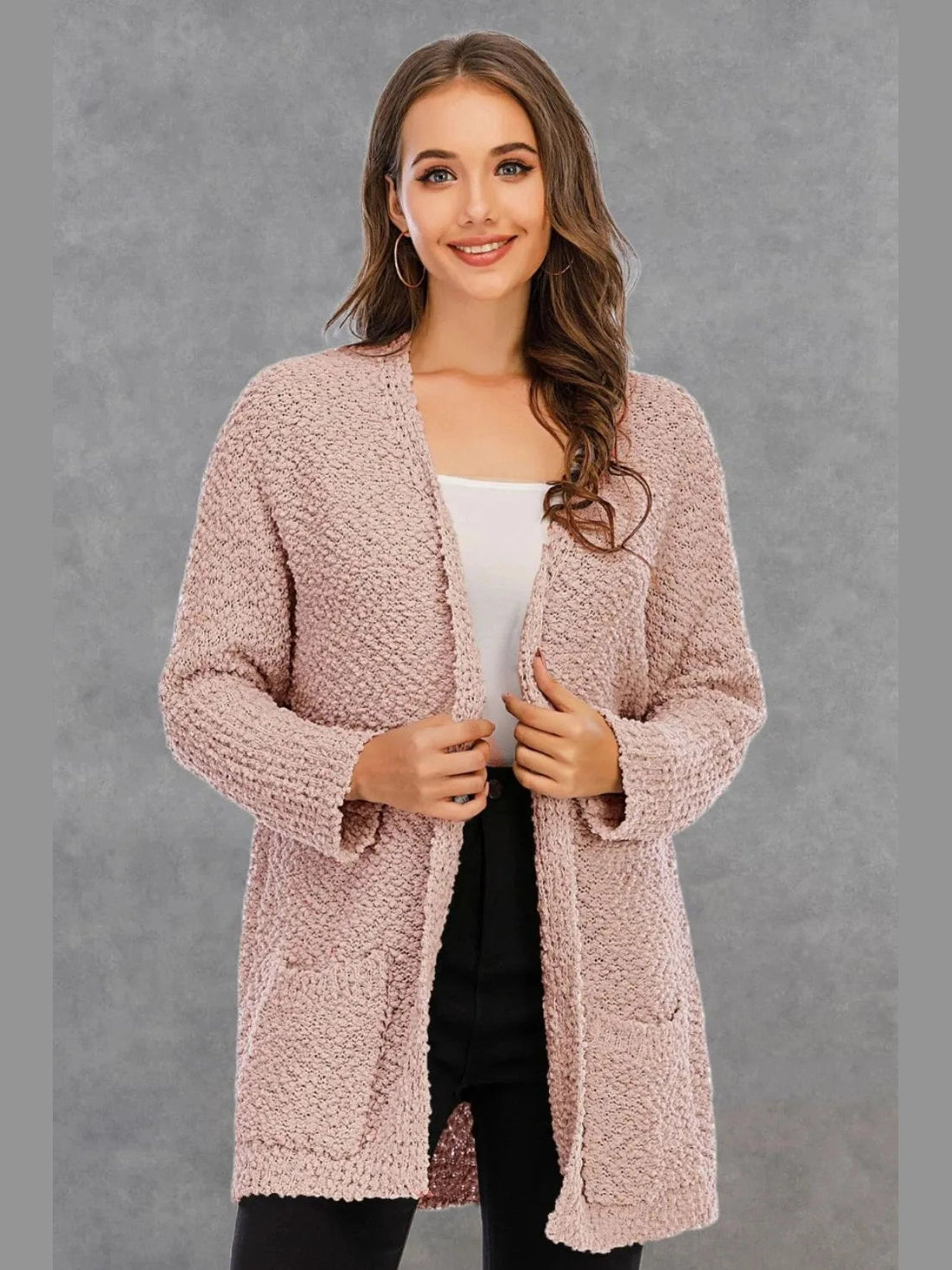 Angel Wings Pocketed Open Front Long Sleeve Cardigan nicholesgifts