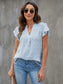 Swiss Dot Notched Flutter Sleeve Blouse nicholesgifts
