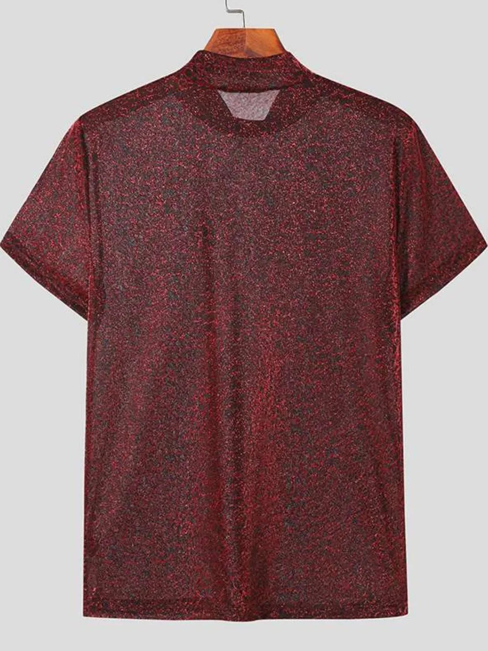 Men's Full Size Glitter Mock Neck Short Sleeve Top Plus Size NicholesGifts