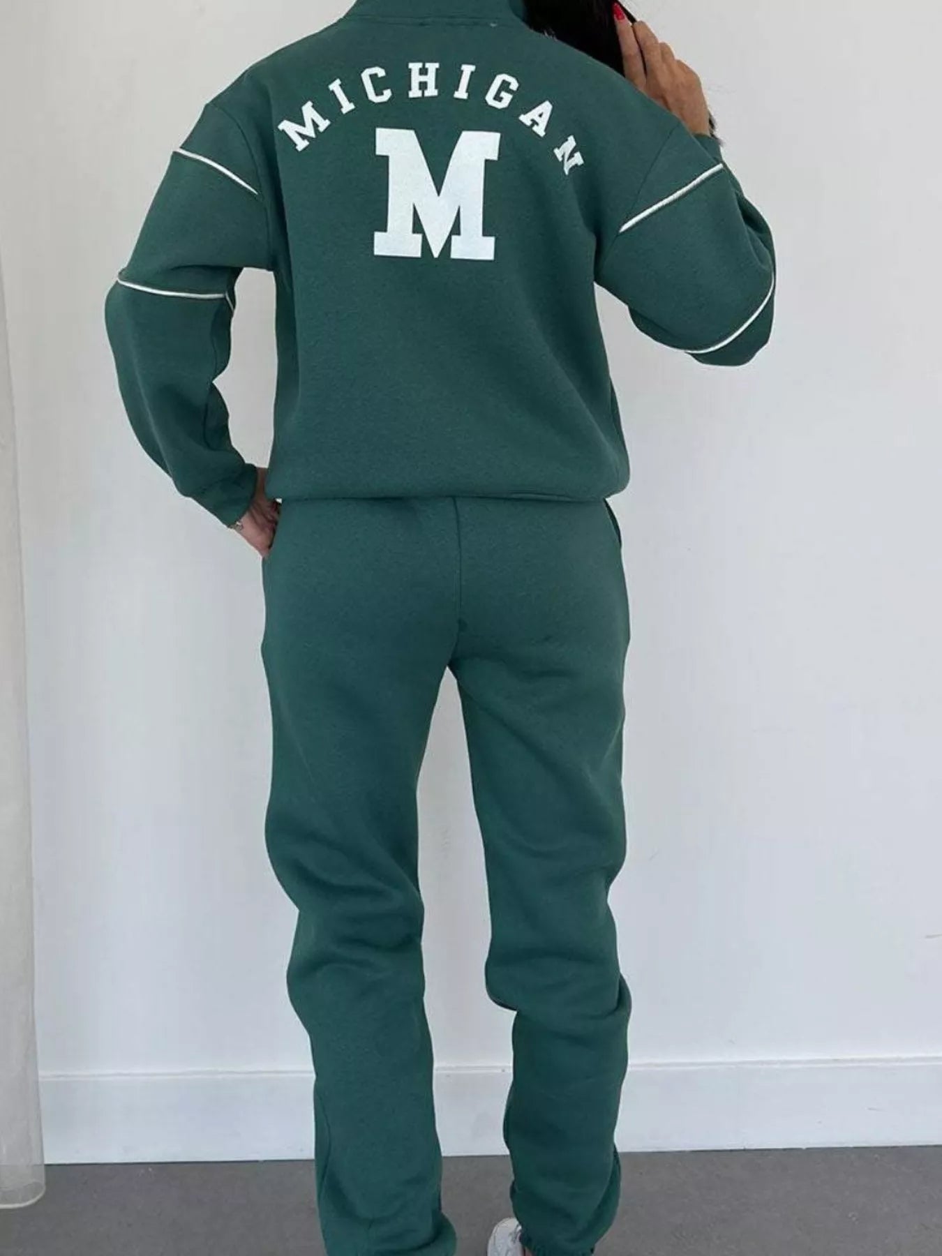 Full Size Striped Quarter Zip Top and Pants Set Plus Size nicholesgifts