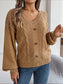 Cable-Knit Buttoned V-Neck Sweater nicholesgifts