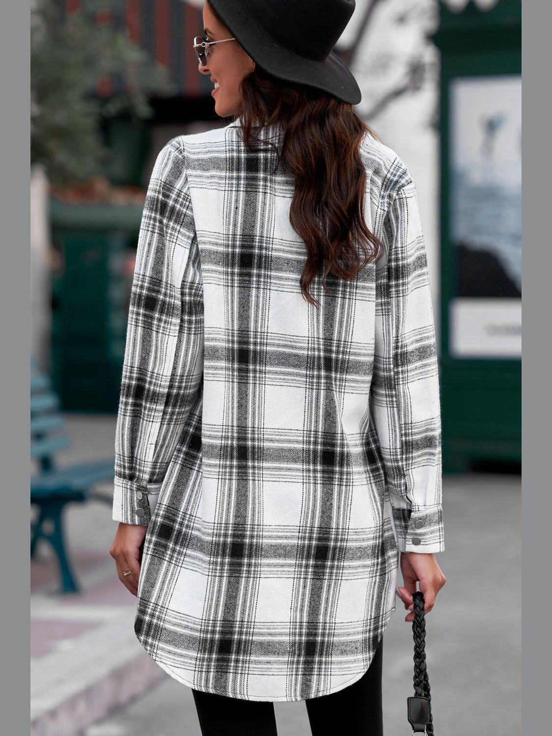 Plaid Button-Up Longline Shirt Jacket nicholesgifts