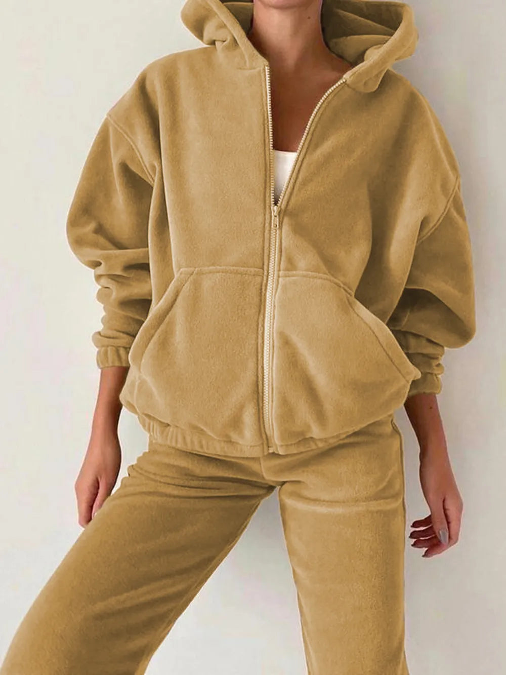 Zip Up Long Sleeve Hoodie and Joggers Set nicholesgifts