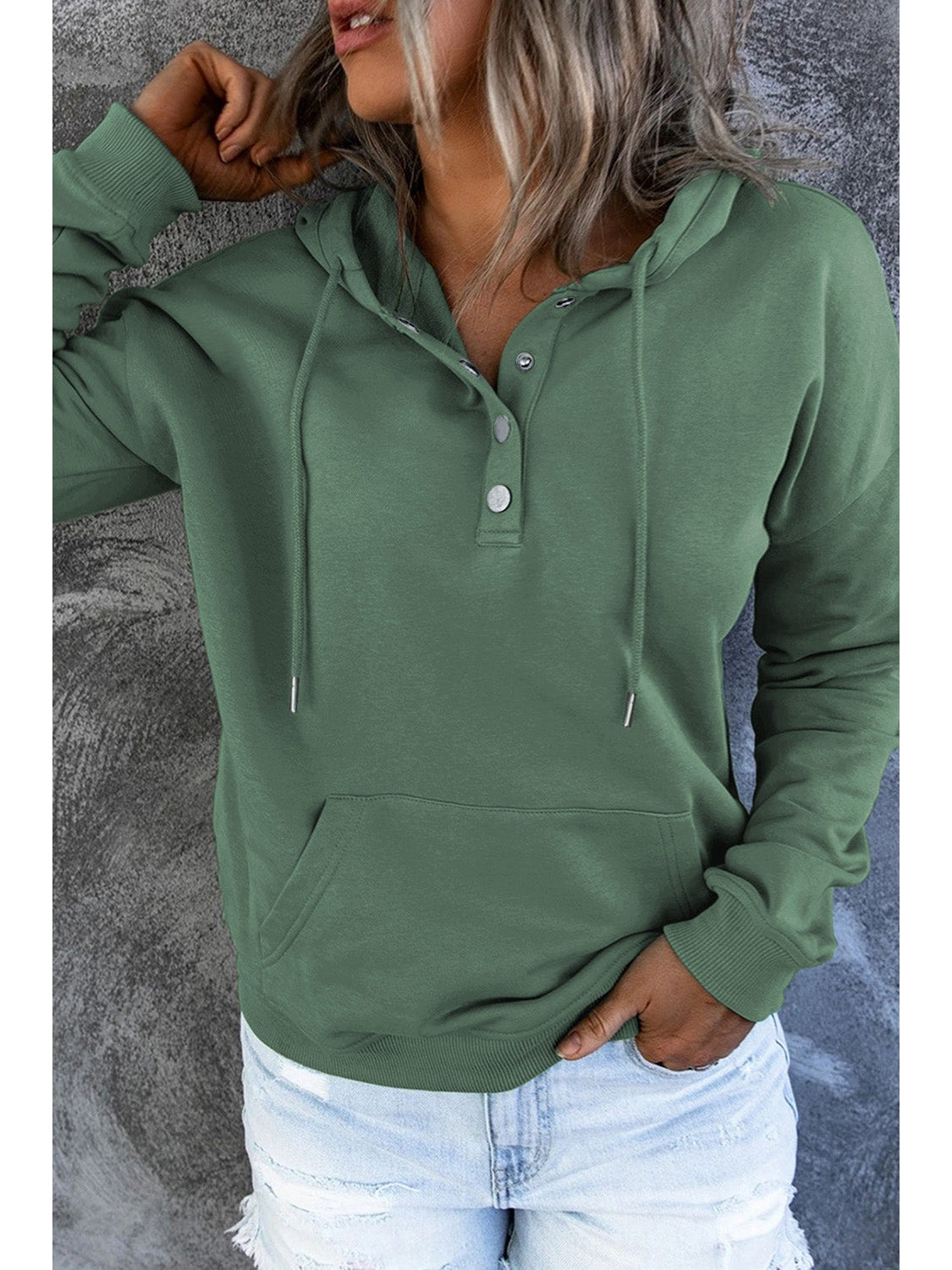 Dropped Shoulder Long Sleeve Hoodie with Pocket nicholesgifts