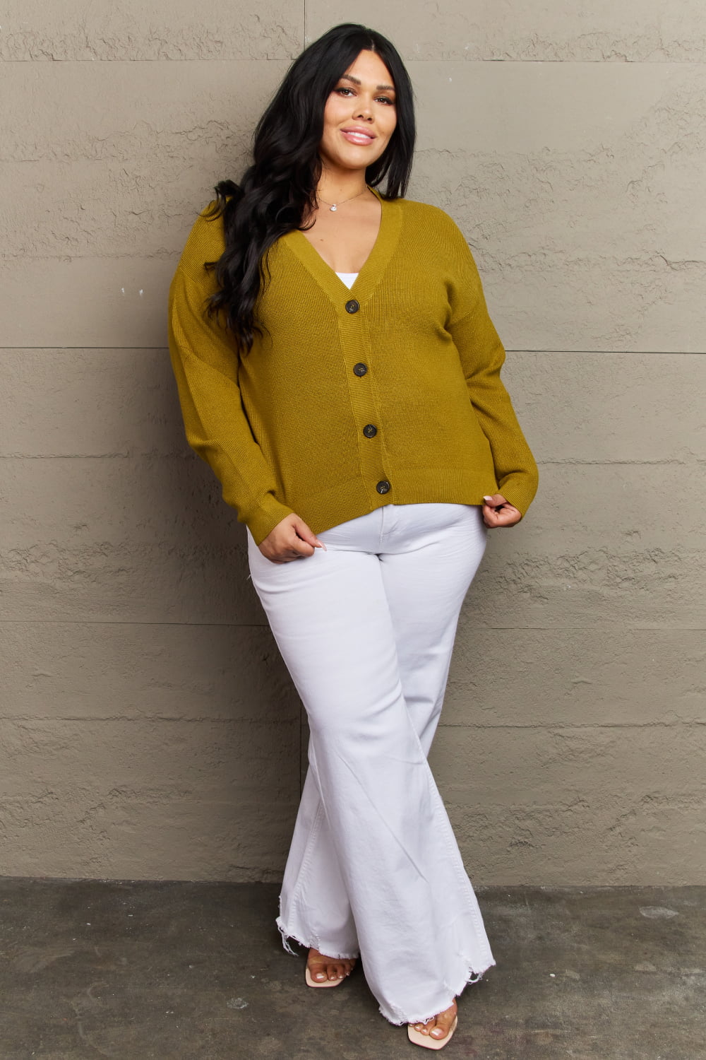 Zenana Kiss Me Tonight Full Size Button Down Cardigan in Chartreuse nicholesgifts