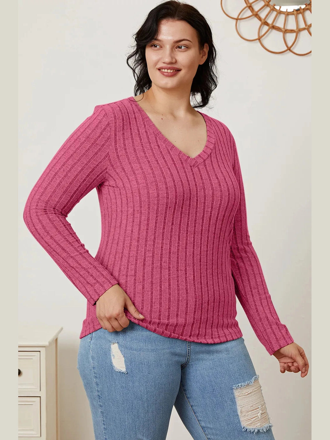Basic Bae Full Size Ribbed V-Neck Long Sleeve T-Shirt nicholesgifts