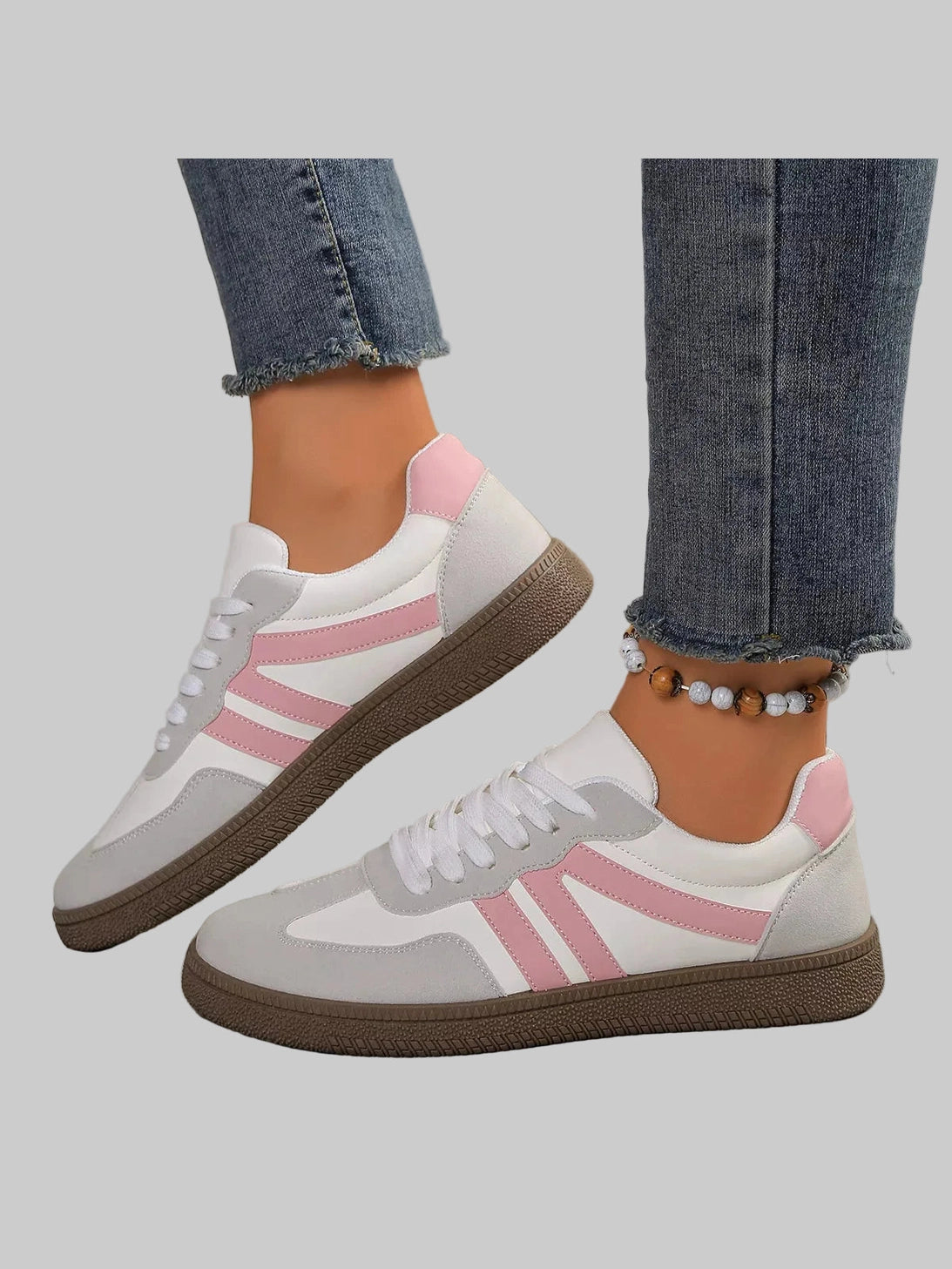 Women Striped Lace-Up Casual Sneakers nicholesgifts