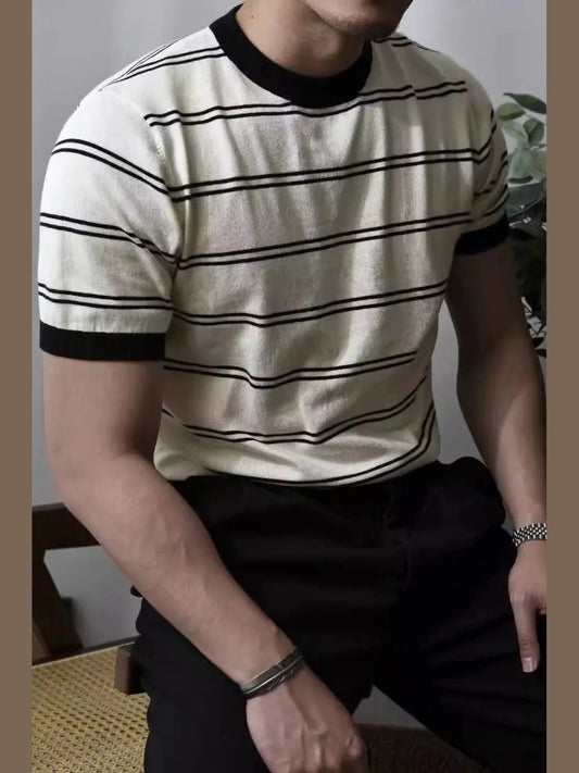Men's Plus Size Round Neck Striped T-Shirt Trendsi
