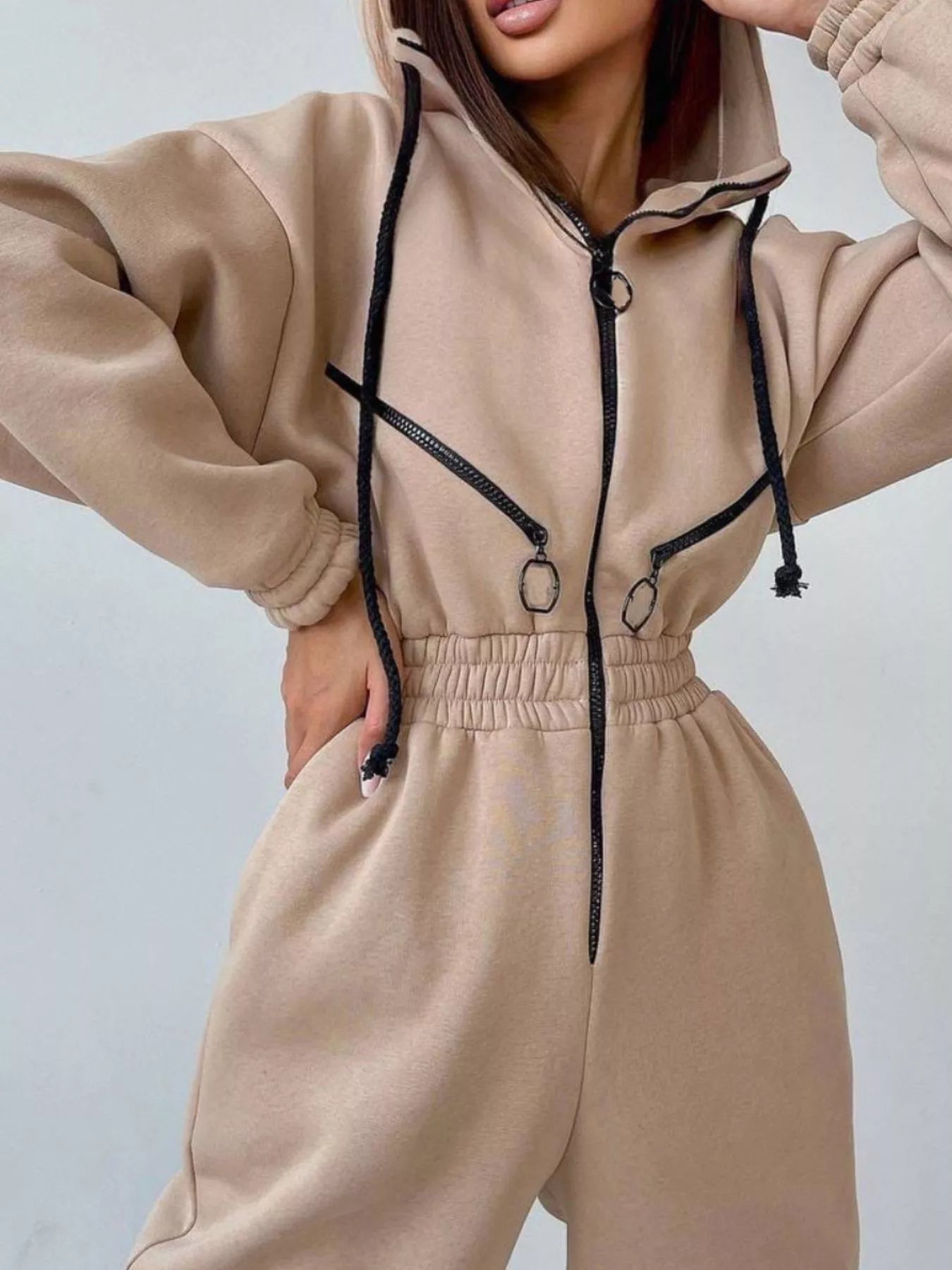 Hooded Zip-Up Long Sleeve Jumpsuit nicholesgifts