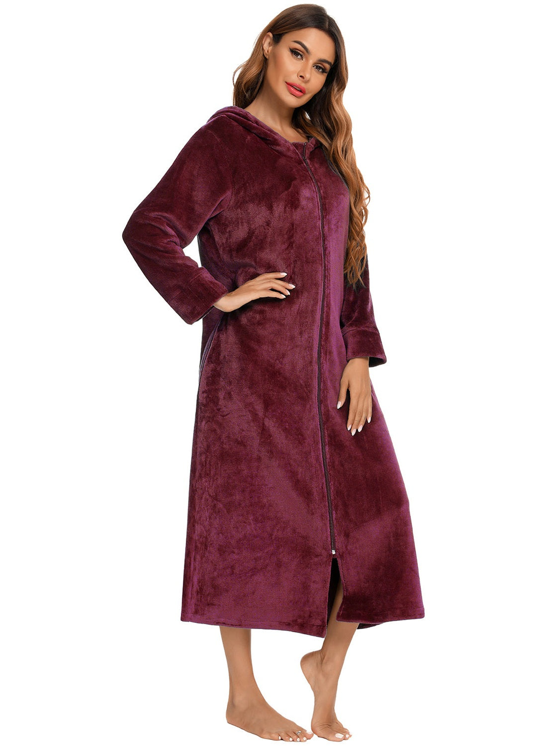 Zip Front Hooded Night Dress with Pockets nicholesgifts