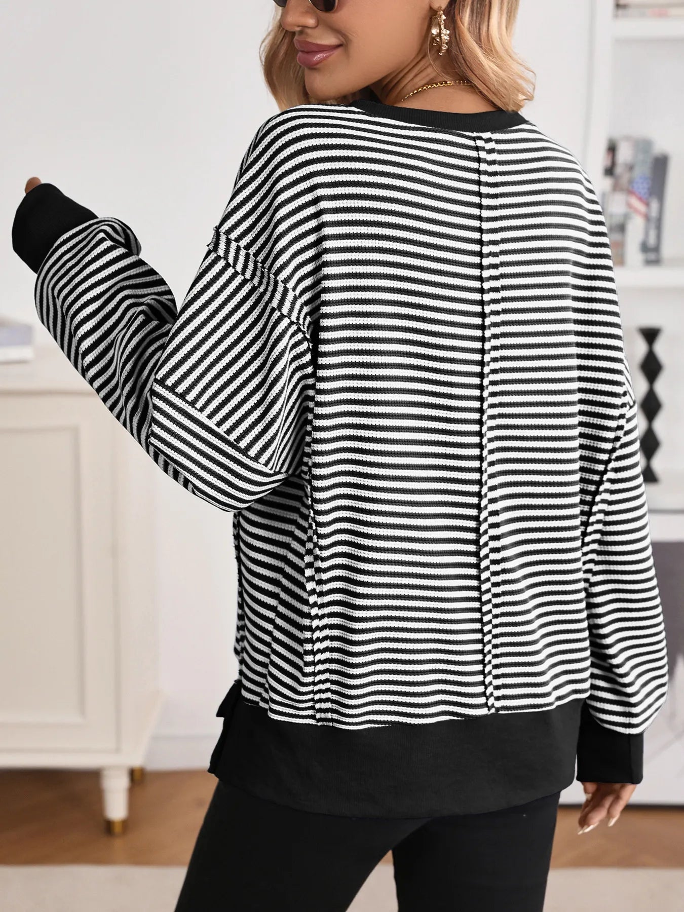 Exposed Seam Striped Contrast Sweatshirt
