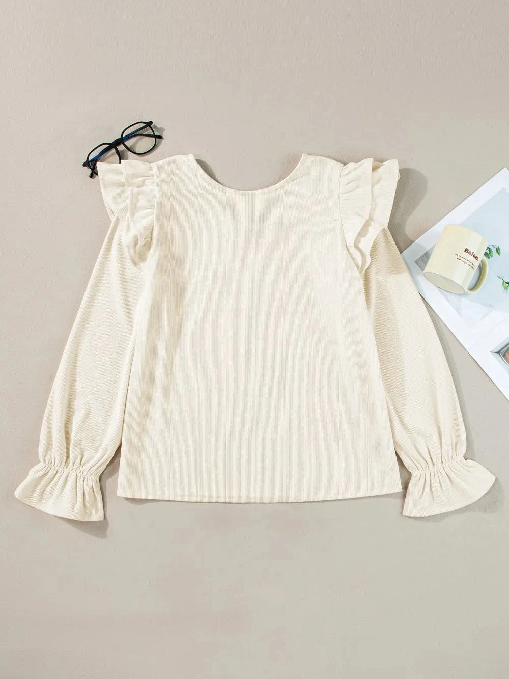 Ruffled Round Neck Flounce Sleeve Top NicholesGifts