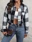 Women Perfee Plaid Button Up Drop Shoulder Cropped Jacket nicholesgifts