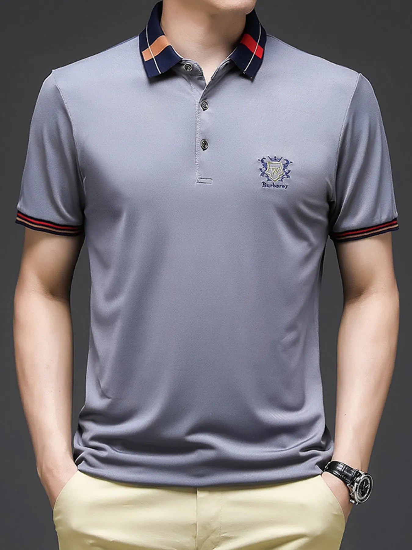 Men's Plus Size Short Sleeve Contrast Collar Polo Shirt NicholesGifts