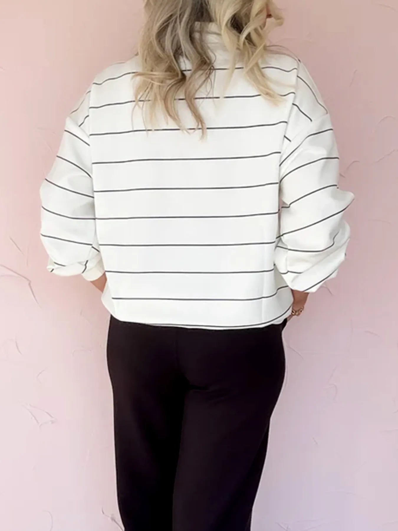 Striped Quarter Zip Sweatshirt with Relaxed Fit Trendsi