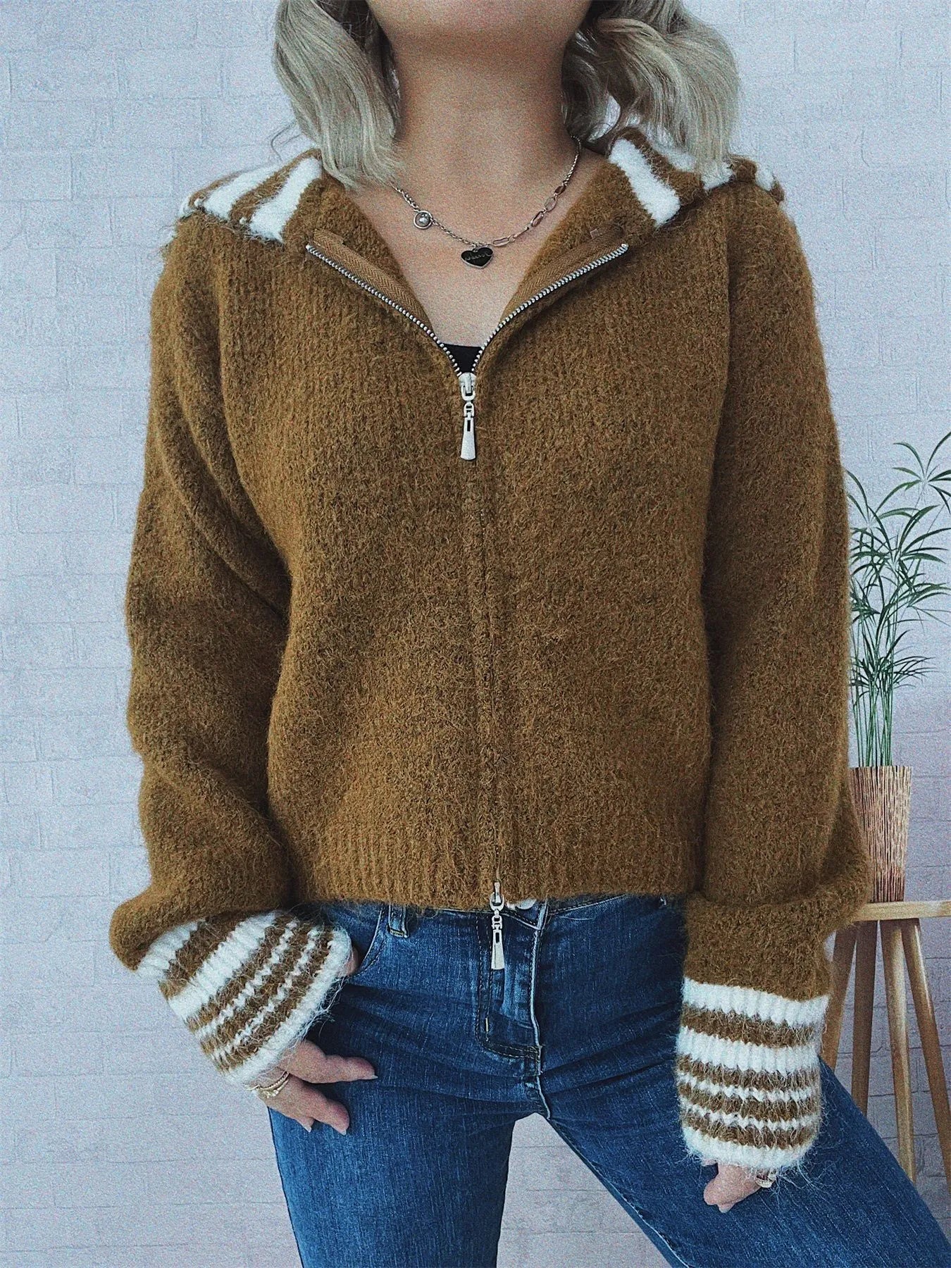 Striped Zip-Up Cardigan NicholesGifts