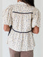Contrast Trim Floral Puff Short Sleeve Shirt nicholesgifts