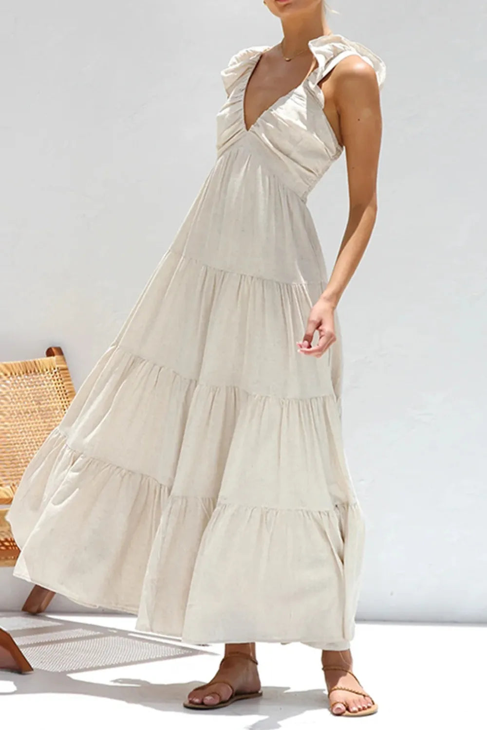 Ruffled V-Neck Tiered Dress NicholesGifts