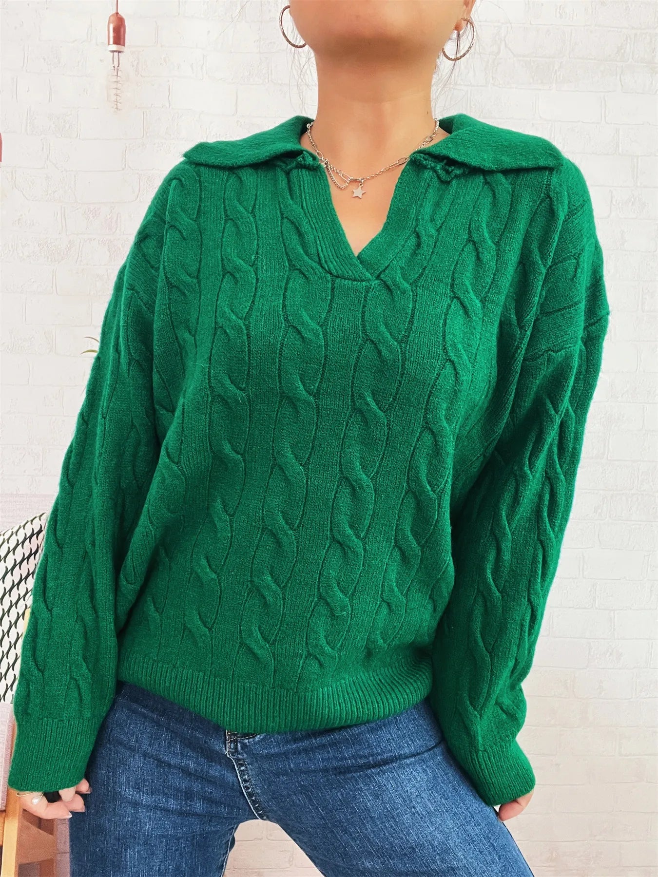 Cable Knit Johnny Collar Sweater