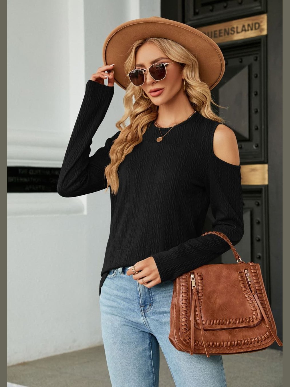 Dropped Shoulder Long Sleeve Blouse nicholesgifts
