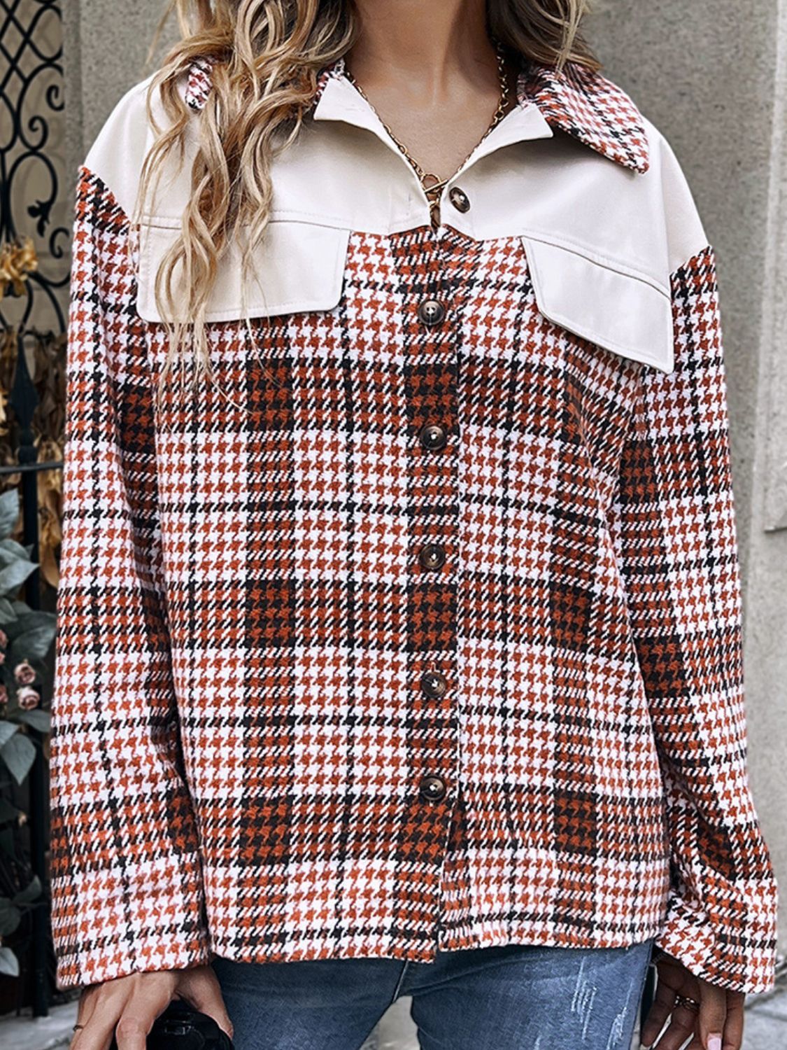 Ivy Lane Plaid Collared Neck Drop Shoulder Jacket nicholesgifts