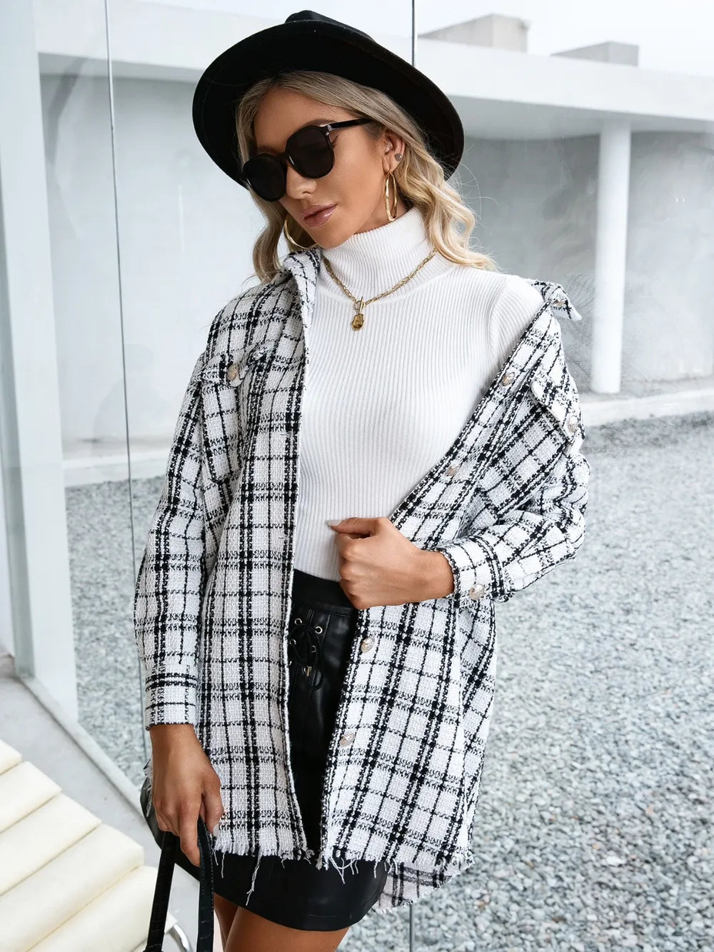 Ivy Lane Plaid Pocketed Button Up Dropped Shoulder Jacket nicholesgifts
