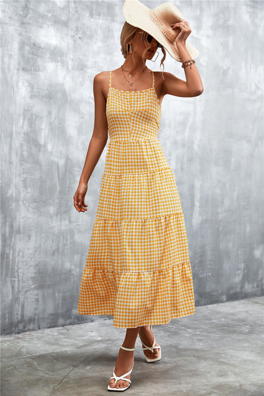 Plaid Square Neck Midi Cami Dress NicholesGifts