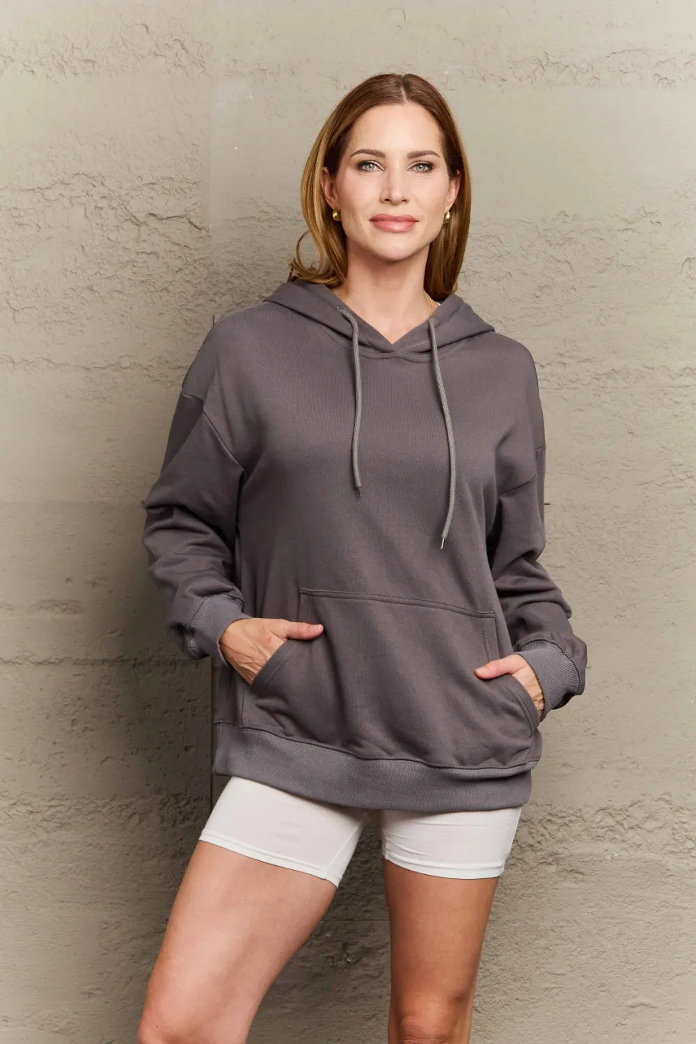 Full Size Long Sleeve Dropped Shoulder Hoodie Trendsi