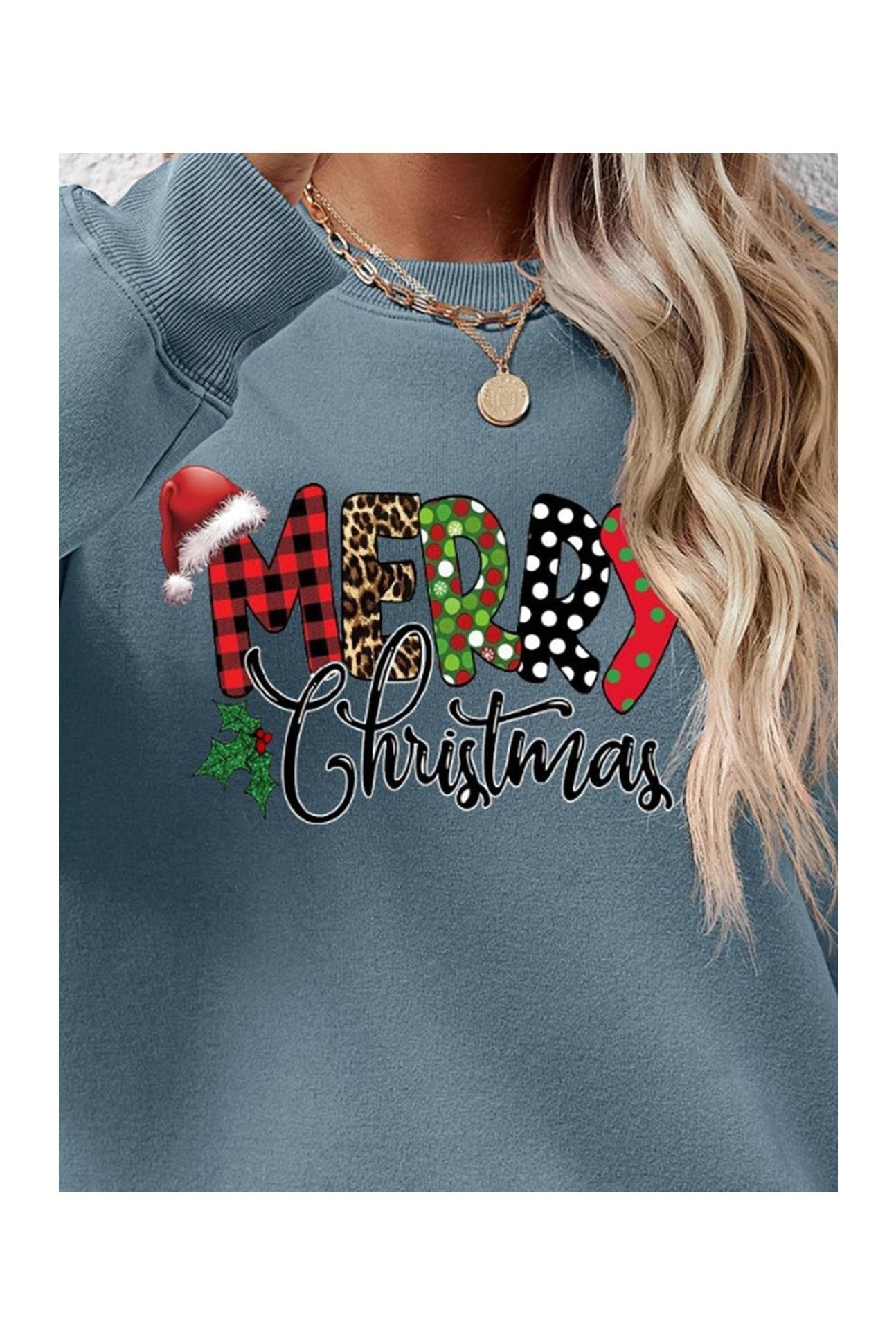 MERRY CHRISTMAS Round Neck Dropped Shoulder Sweatshirt nicholesgifts