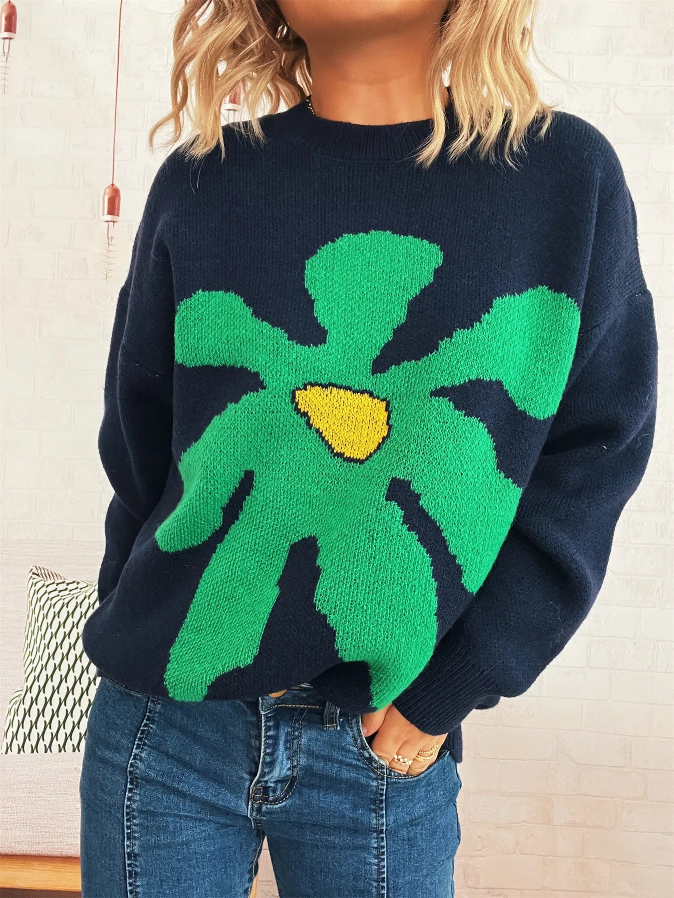 Flower Dropped Shoulder Sweater