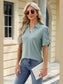 Women Eyelet Johnny Collar Puff Sleeve Blouse nicholesgifts