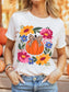 Pumpkin Floral Graphic Round Neck T-Shirt nicholesgifts