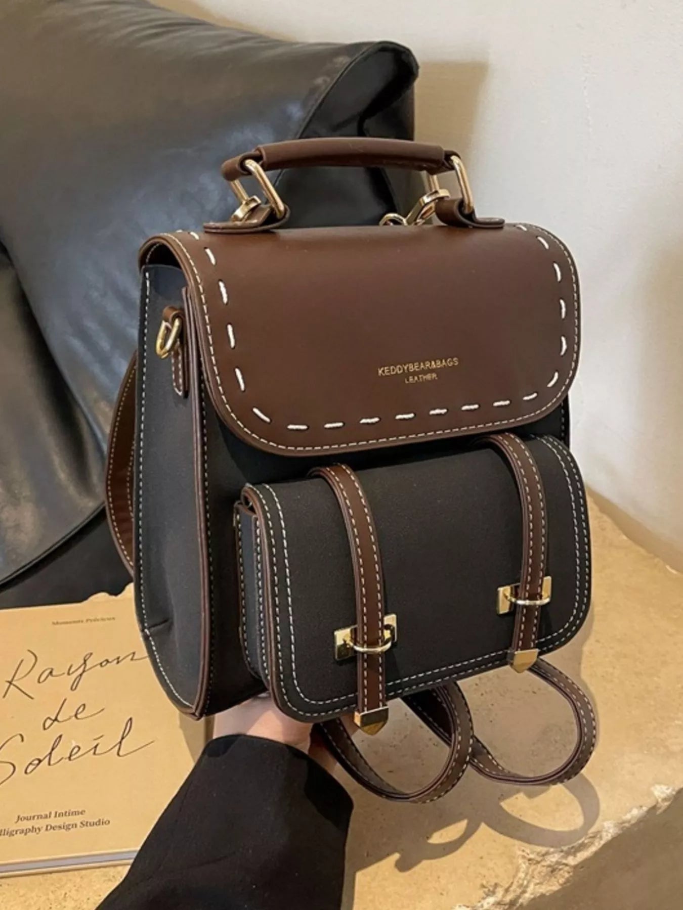 Vintage Style Leather Backpack Bag nicholesgifts